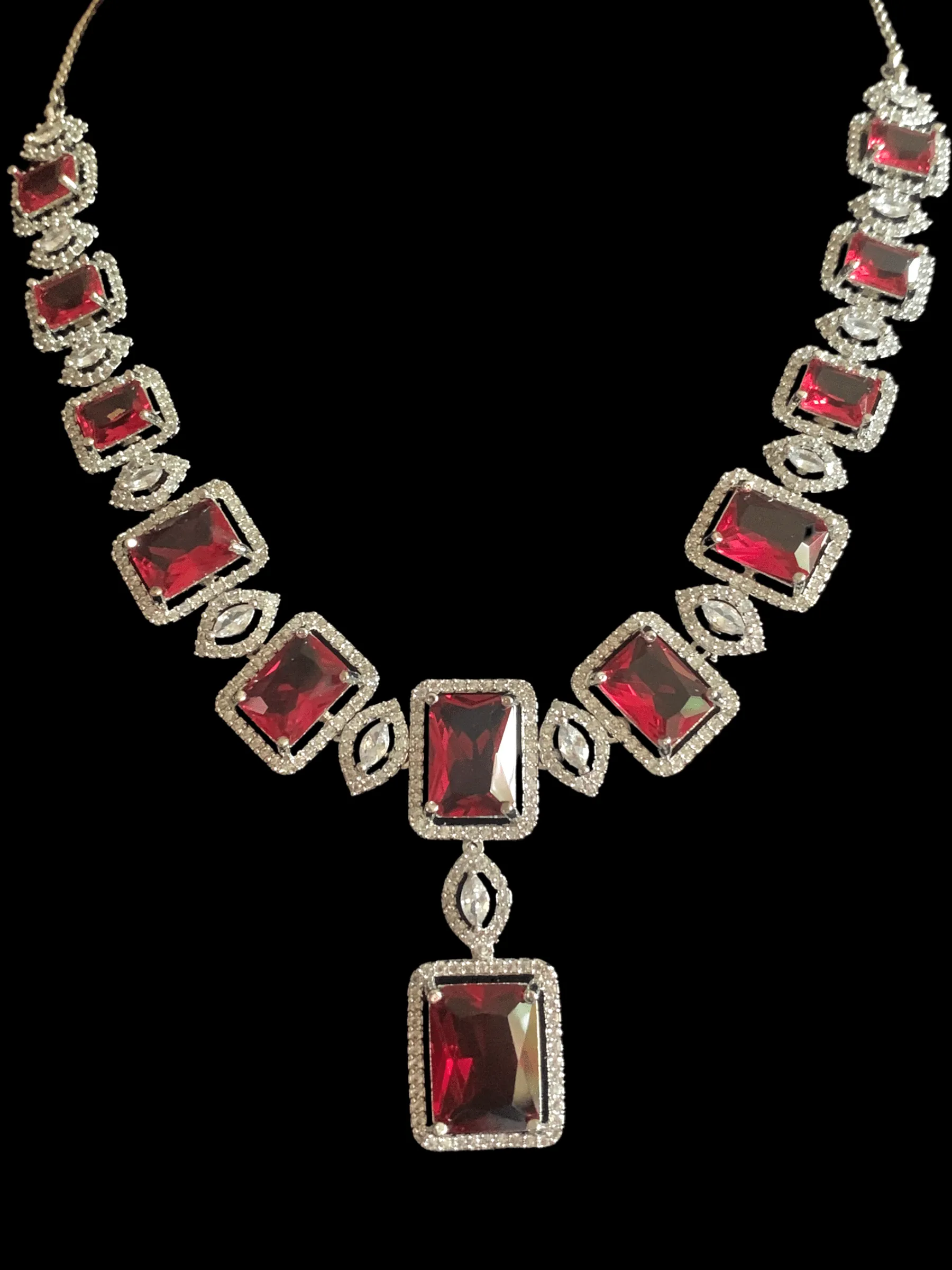 NS268  Meena cz necklace set - ruby  ( READY TO SHIP )