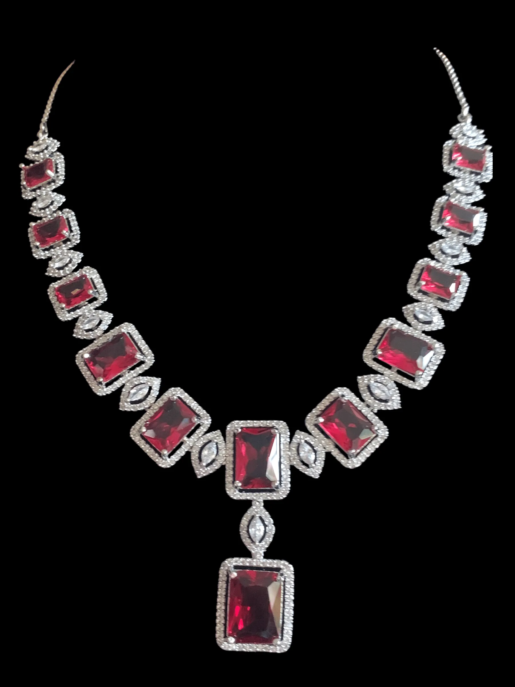 NS268  Meena cz necklace set - ruby  ( READY TO SHIP )