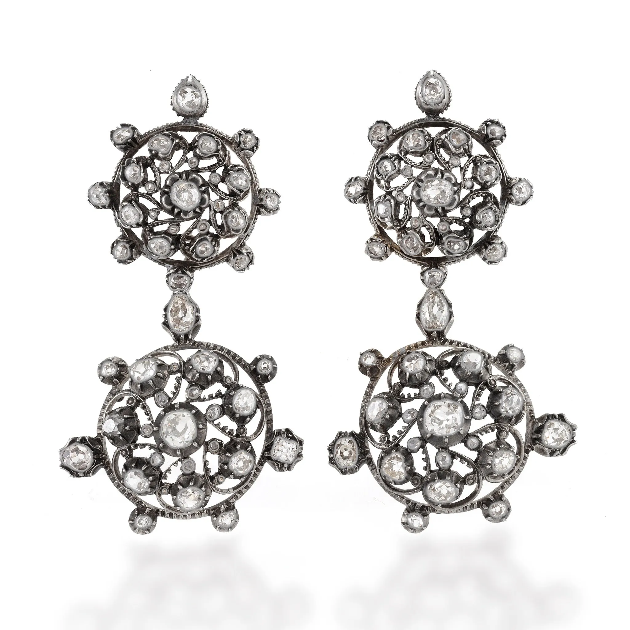 Old Mine-cut Diamond Convertible Pendant Earrings