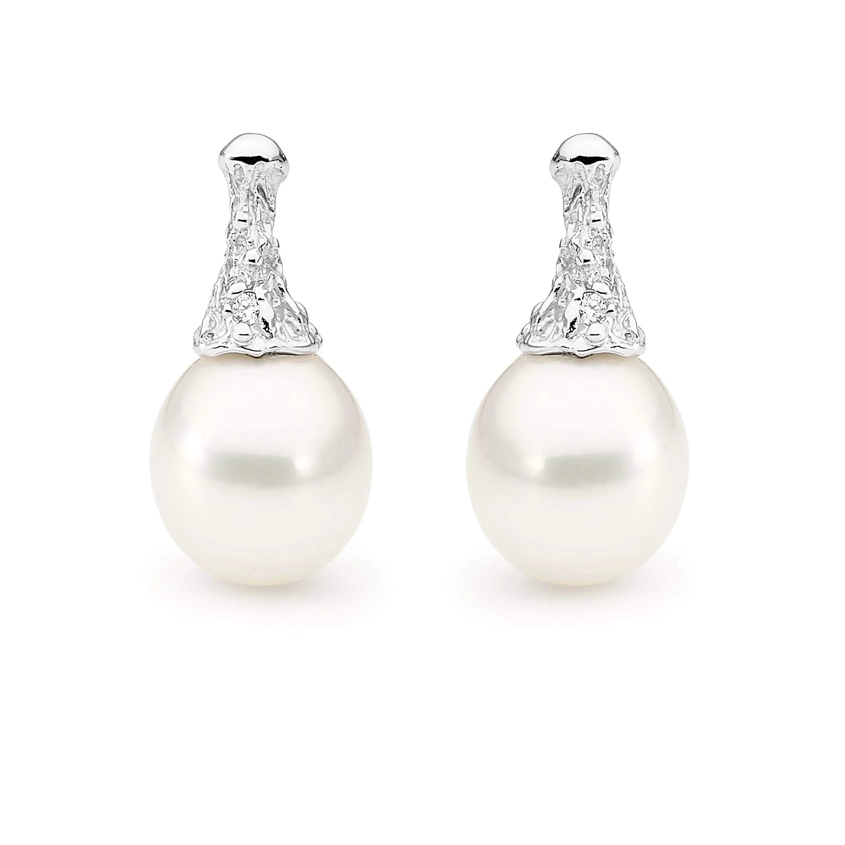 Organic style pearl and diamond earrings