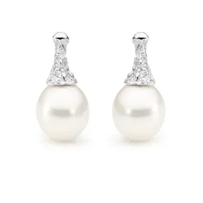 Organic style pearl and diamond earrings