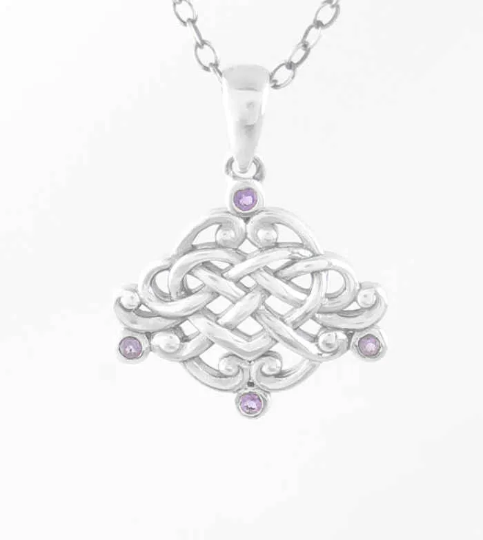 Ornate Celtic Heart Pendant With Amethyst Crystals