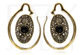 Oval Brass Onyx Ear Weights