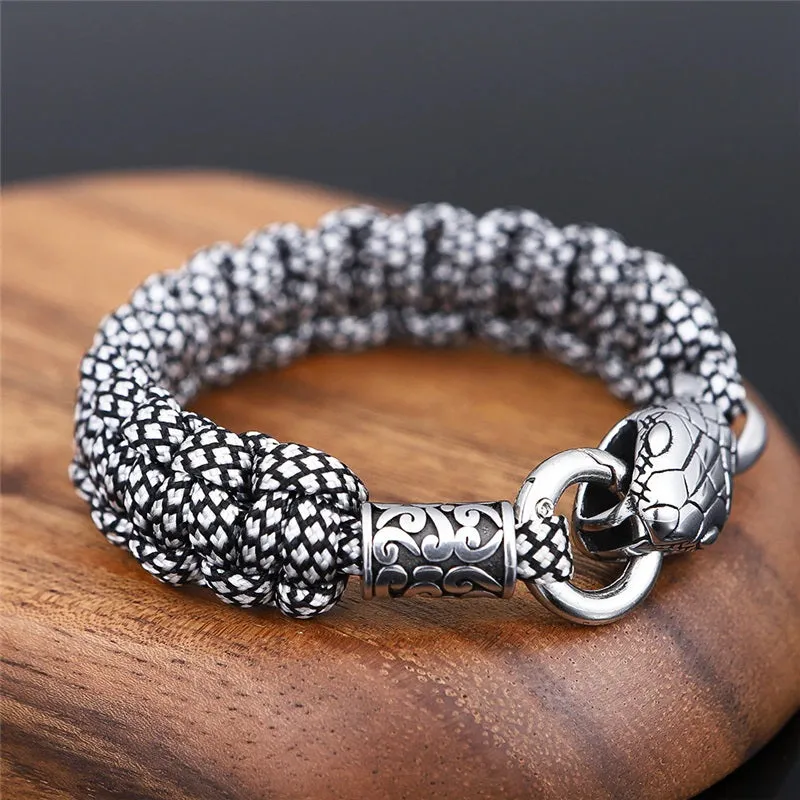 Paracord Lanyard Rope Stainless Steel Viking Snake Bracelet