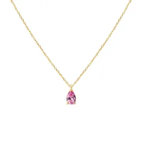 Pear Pink Topaz Gemstone Pendant Necklace in 14K Yellow Gold