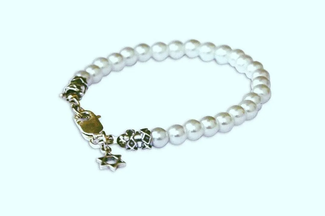 Pearls bracelet Star of David charms for peace protection & good luck