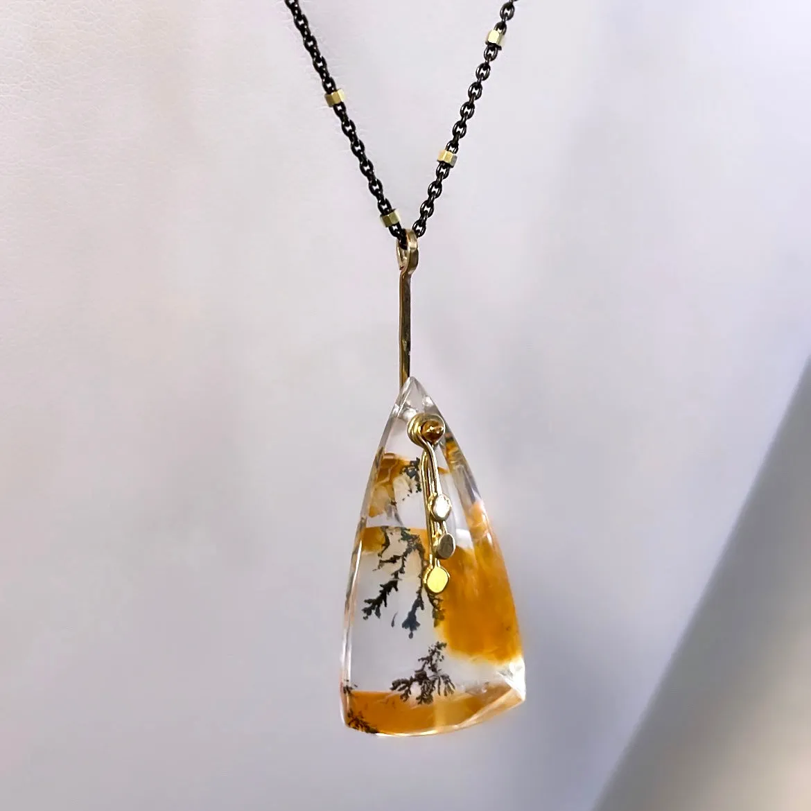 Pendulum dots tall triangle dendritic quartz necklace