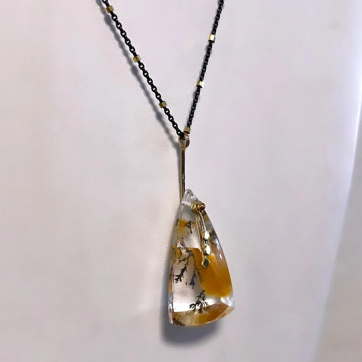 Pendulum dots tall triangle dendritic quartz necklace