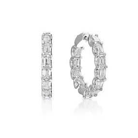 Piper 7 Carat Emerald Cut Diamond Hoop Earrings in 14K White Gold