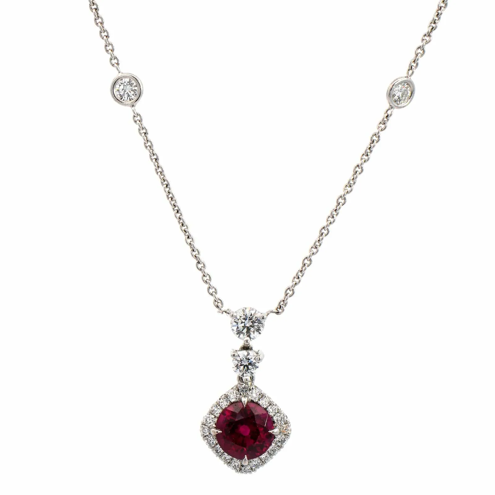 Platinum Ruby and Diamond Pendant Necklace