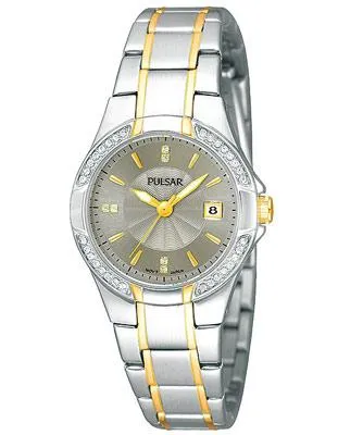 Pulsar Swarovski Crystal Ladies Two-Tone Dress Sport Watch - Grey Dial with Date