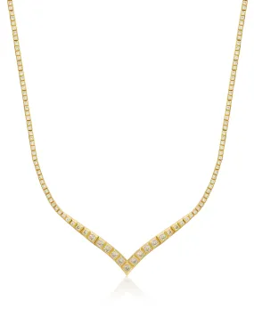 Pyramid V Tennis Necklace- Gold