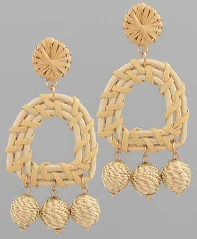 Raffia Arch & Tassel Balls Earrings in natural