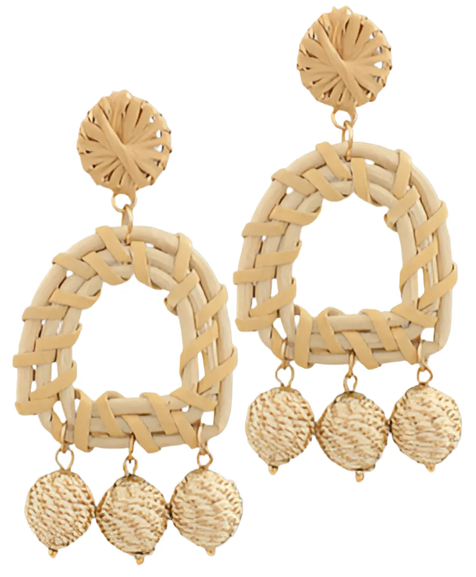 Raffia Arch & Tassel Balls Earrings in natural