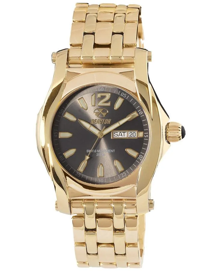 Reactor Mens Curie Watch - Gold-Tone - Bracelet - Smoke Dial - Day/Date - 200m