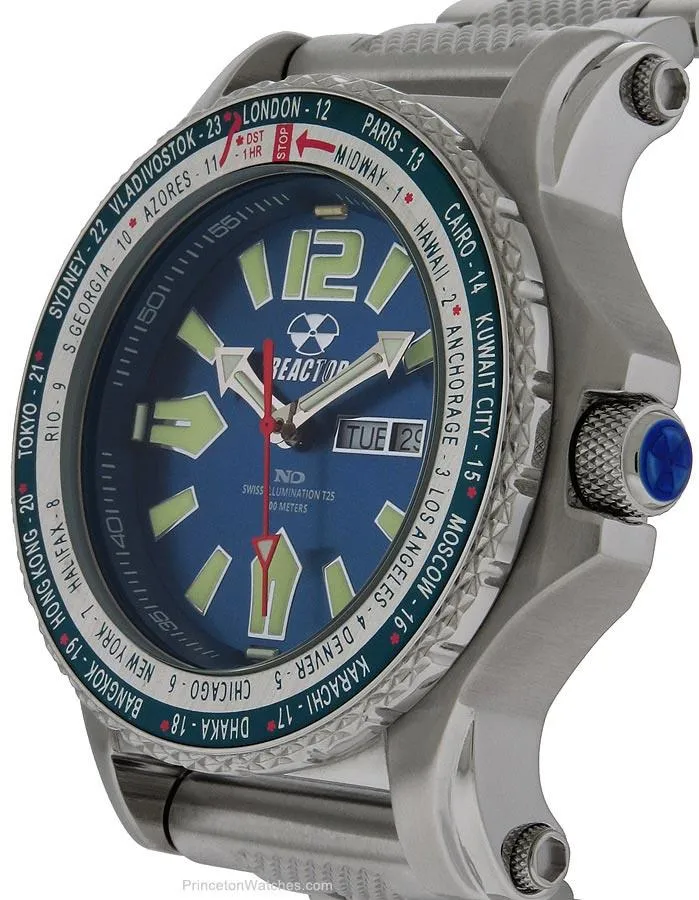 Reactor Mens Proton Watch - Never Dark - Blue Dial - Day/Date - World Time