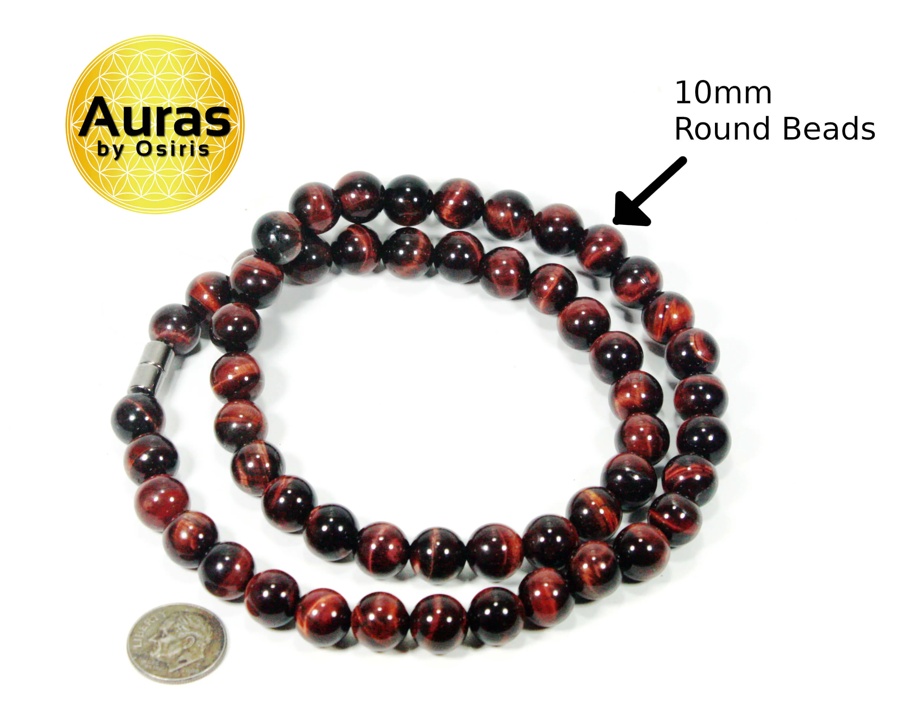 Red Tigers Eye Beaded Necklace for Men/Women - Magnetic Clasp Necklace