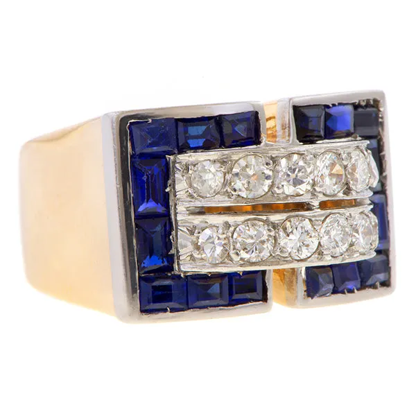 Retro Diamond & Sapphire Ring