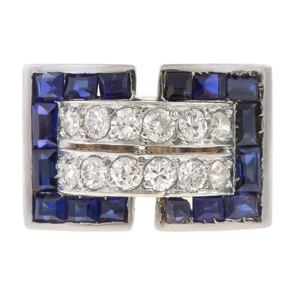 Retro Diamond & Sapphire Ring