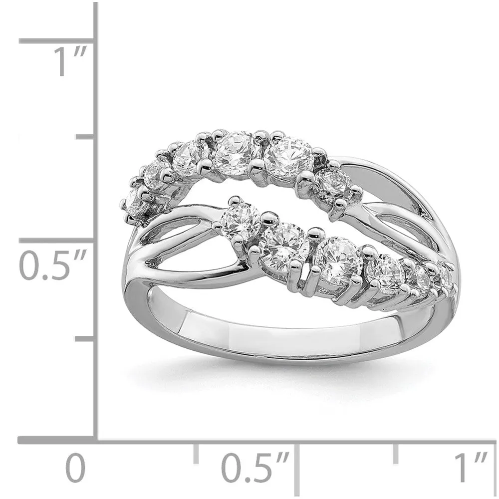 Rhodium-Plated 2-Row Wave CZ Ring in Sterling Silver