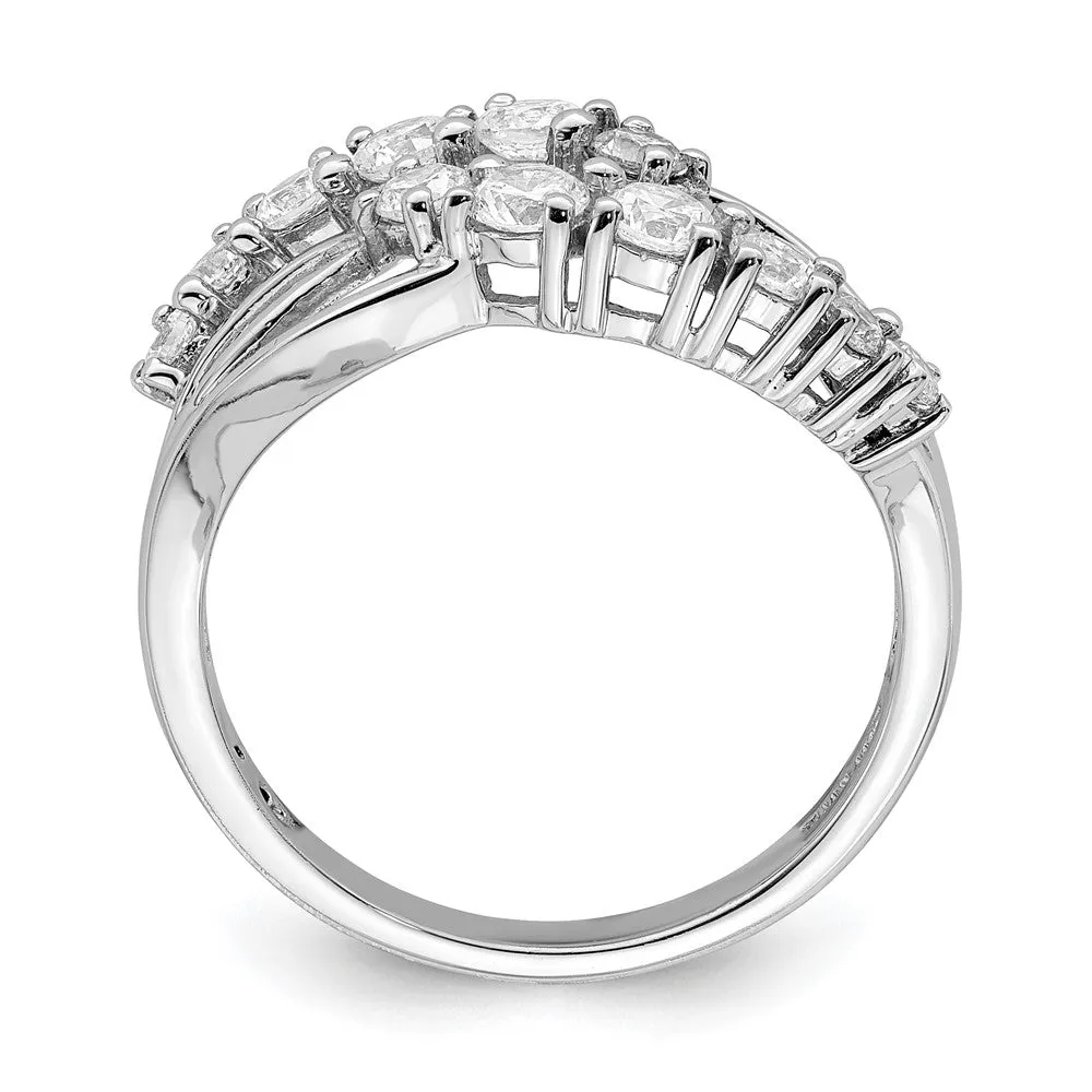 Rhodium-Plated 2-Row Wave CZ Ring in Sterling Silver