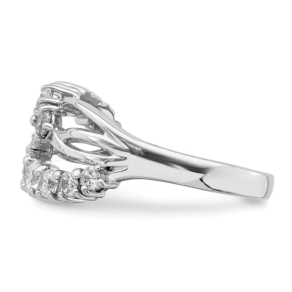 Rhodium-Plated 2-Row Wave CZ Ring in Sterling Silver