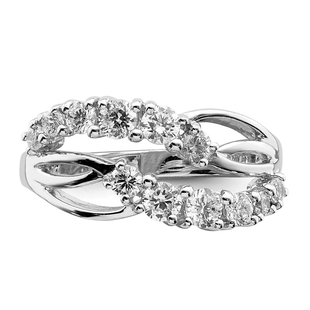 Rhodium-Plated 2-Row Wave CZ Ring in Sterling Silver