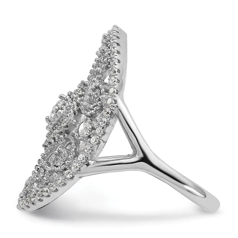 Rhodium-Plated CZ Filigree Oval Ring in Sterling Silver