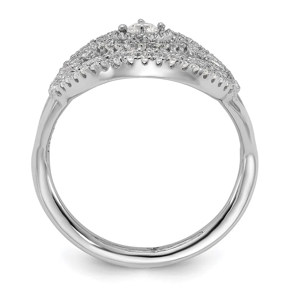 Rhodium-Plated CZ Filigree Oval Ring in Sterling Silver