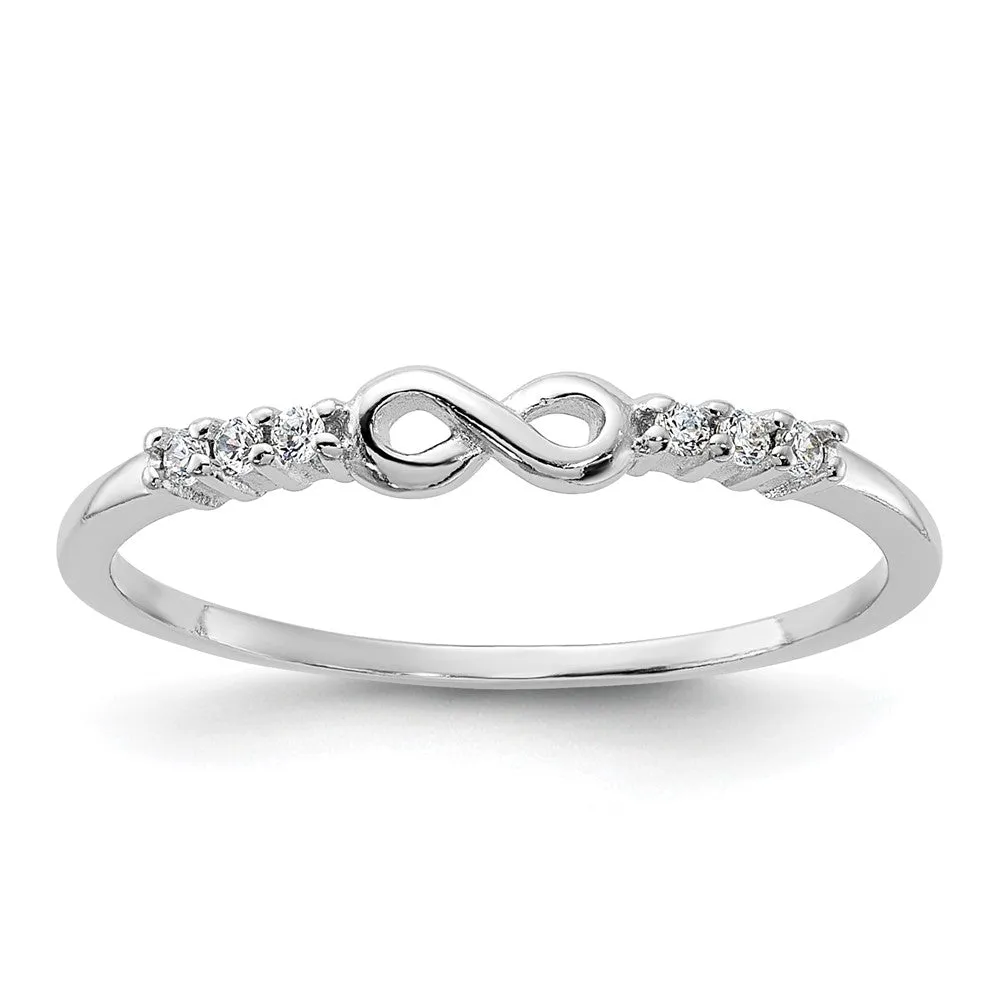 Rhodium Plated CZ Infinity Ring in Sterling Silver