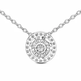 Round Sparkle Halo Necklace Sterling Silver