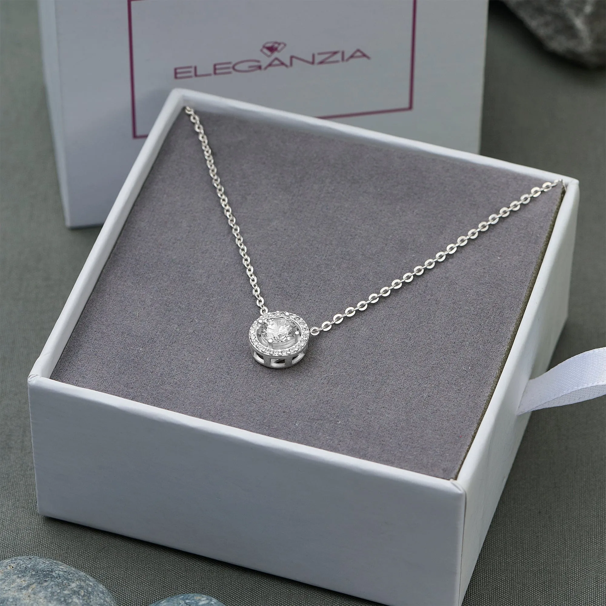 Round Sparkle Halo Necklace Sterling Silver