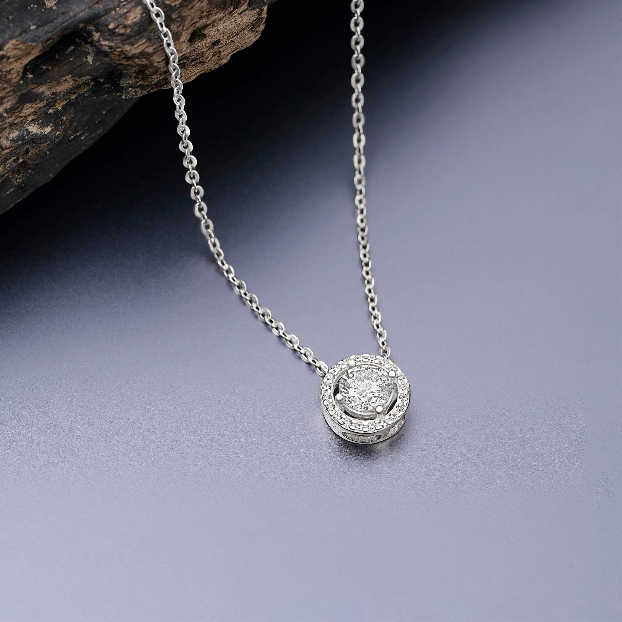 Round Sparkle Halo Necklace Sterling Silver