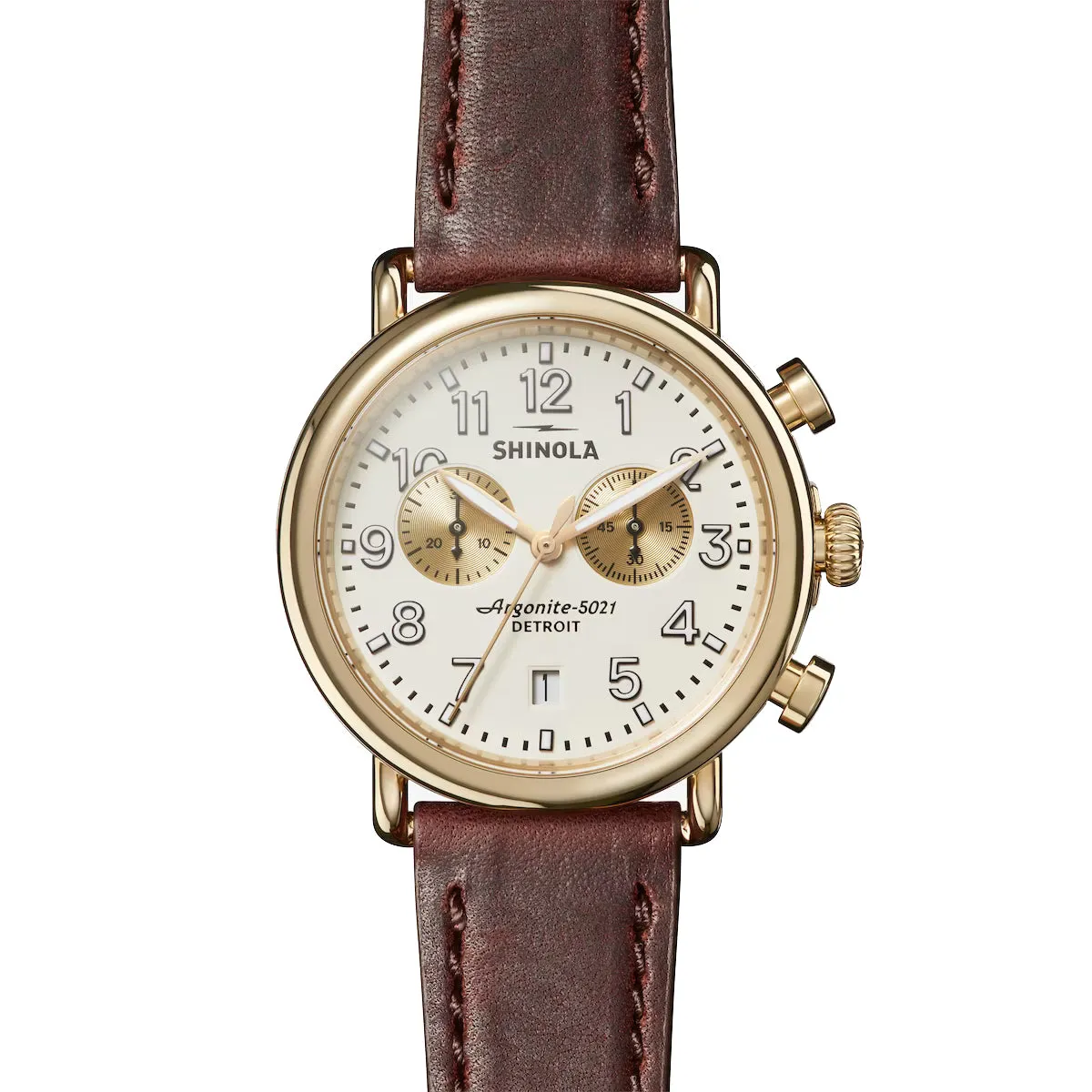 Shinola 41MM Runwell Gold PVD Two-Eye Chronograph Ivory Dial Watch S0120141502