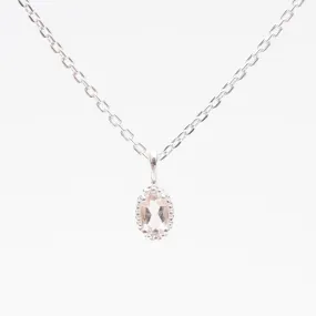 Silver Oval Milgrain Edge Morganite Necklace