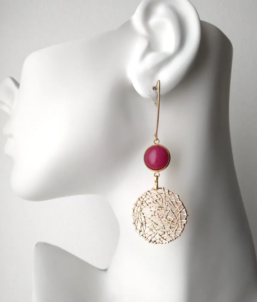 Sinamay with Pink Jade Drop Earrings