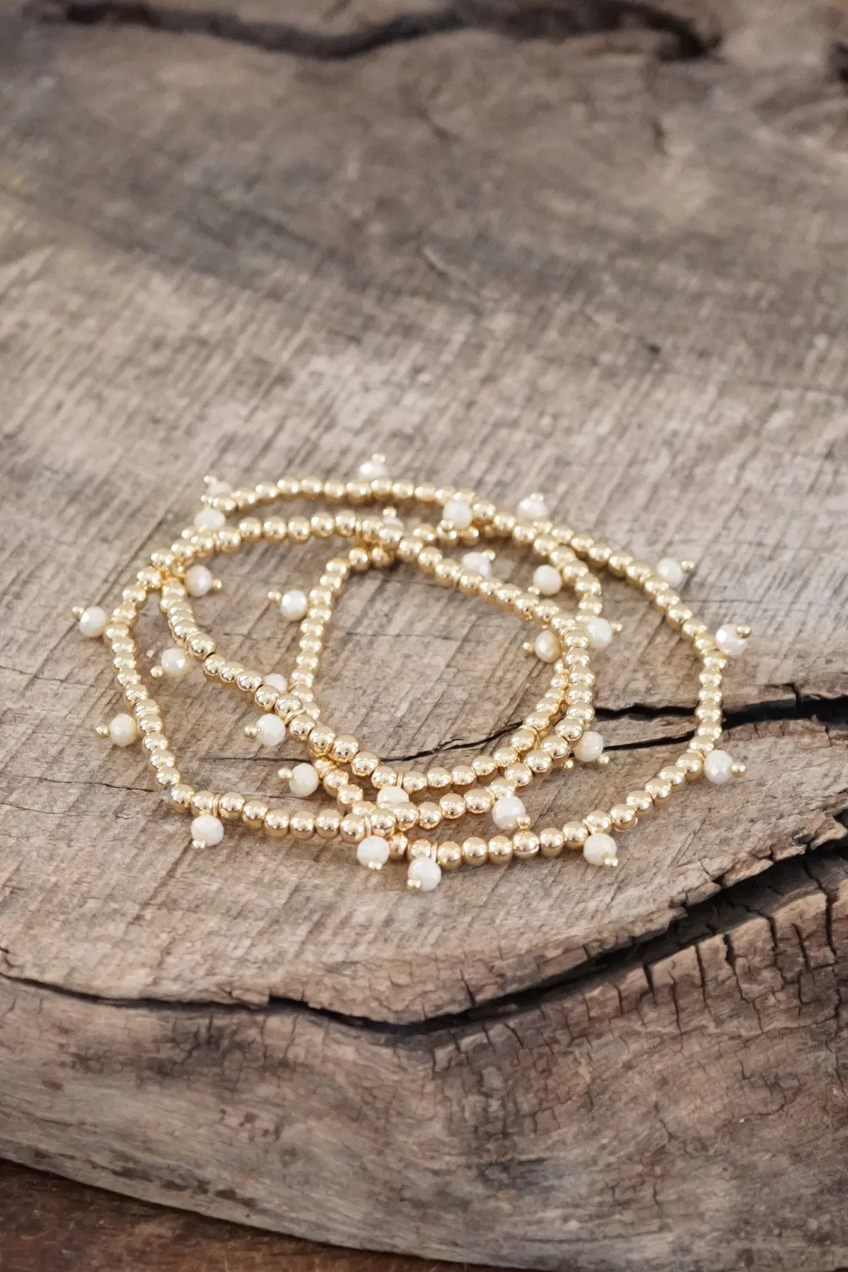 Small Gold tone and Glass beads bracelet stack of 3 bracelets