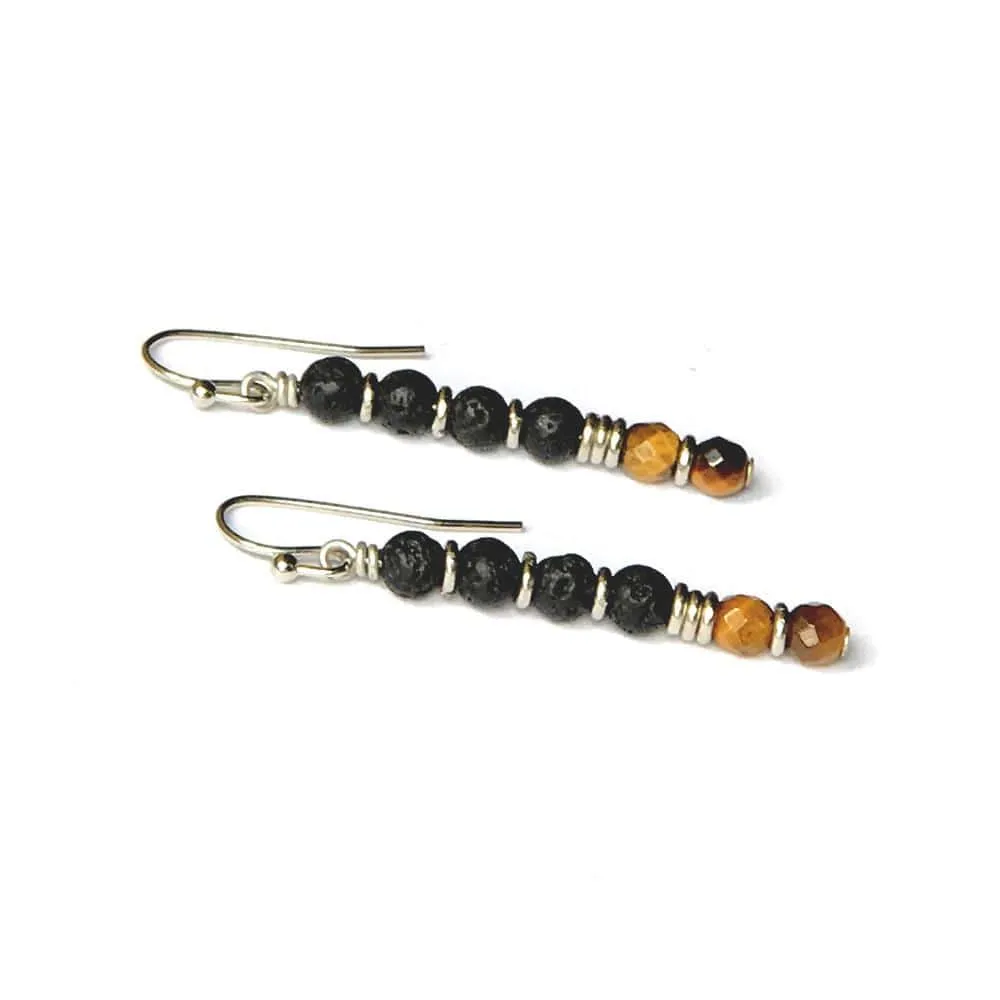 Solar Plexus Chakra Aromatherapy Earrings with Lava Rock and Tiger's Eye *Final Sale*