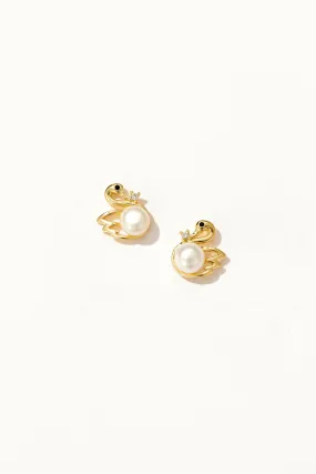 Swan Pearl Stud Earrings