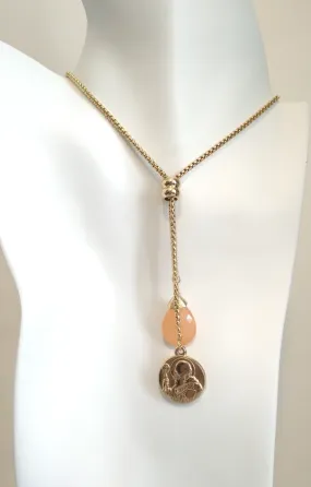 Teardrop Peach Jade with Padre Pio Slider Necklace