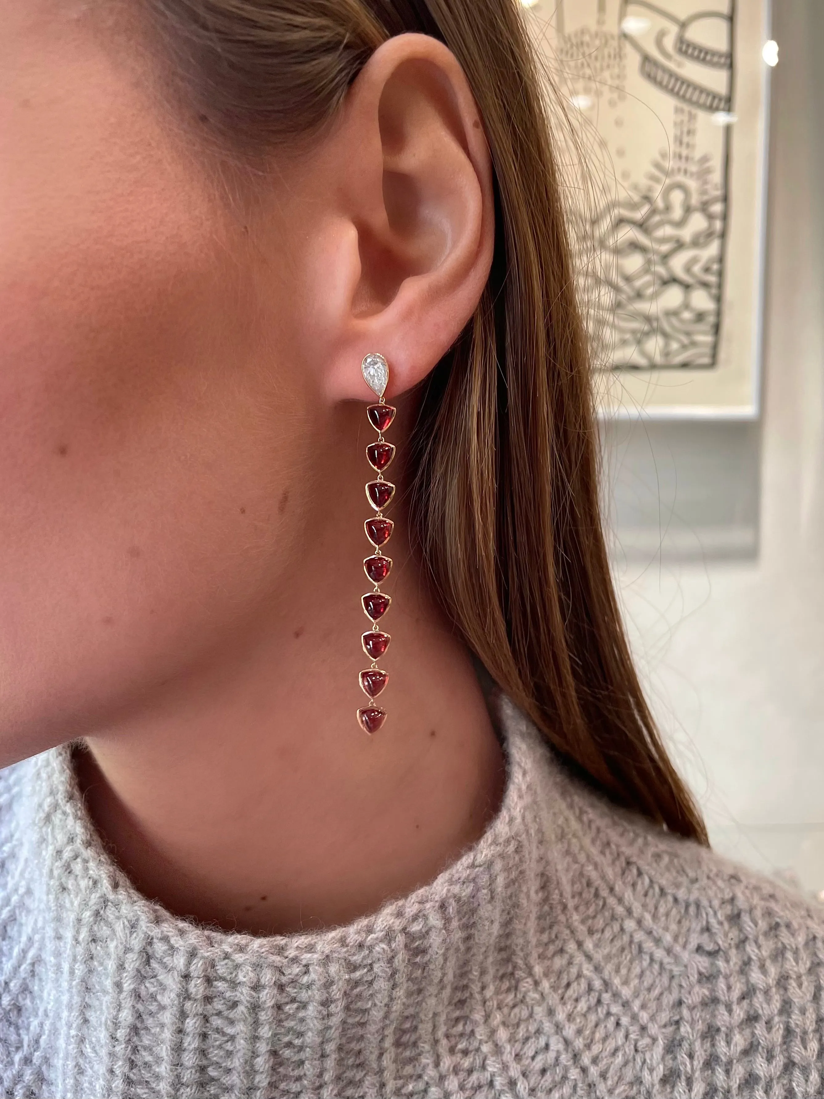 The Margaux Pear Shape Diamond and Garnet Drop Earrings