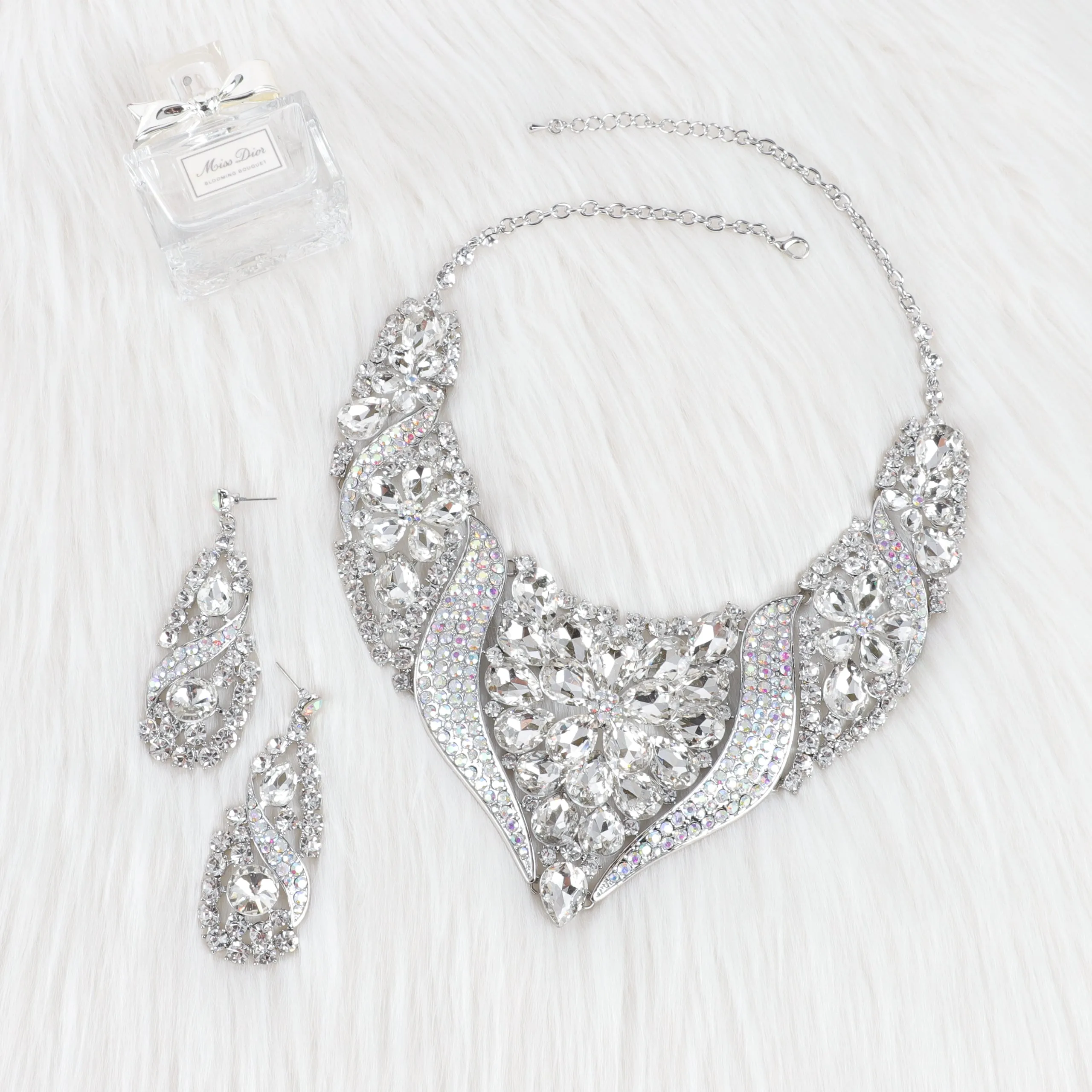 Through The Vine Rhinestone Necklace & Earring Set