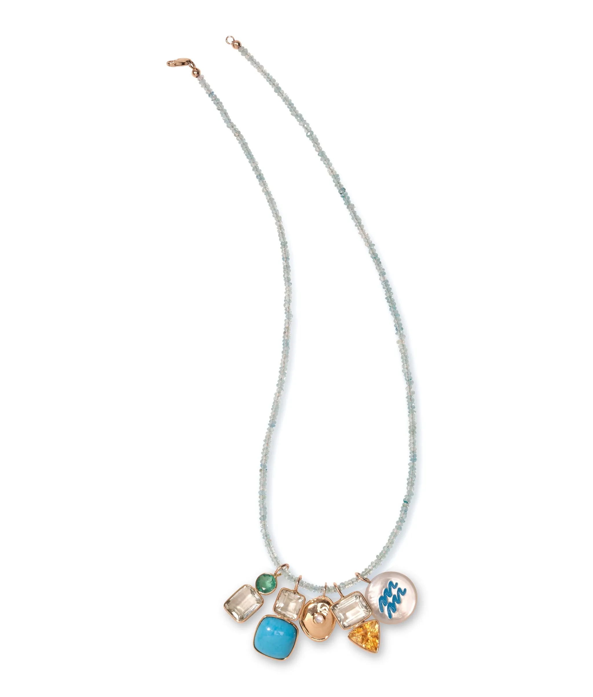 Tiny Beaded 14k Gold Necklace in Aquamarine