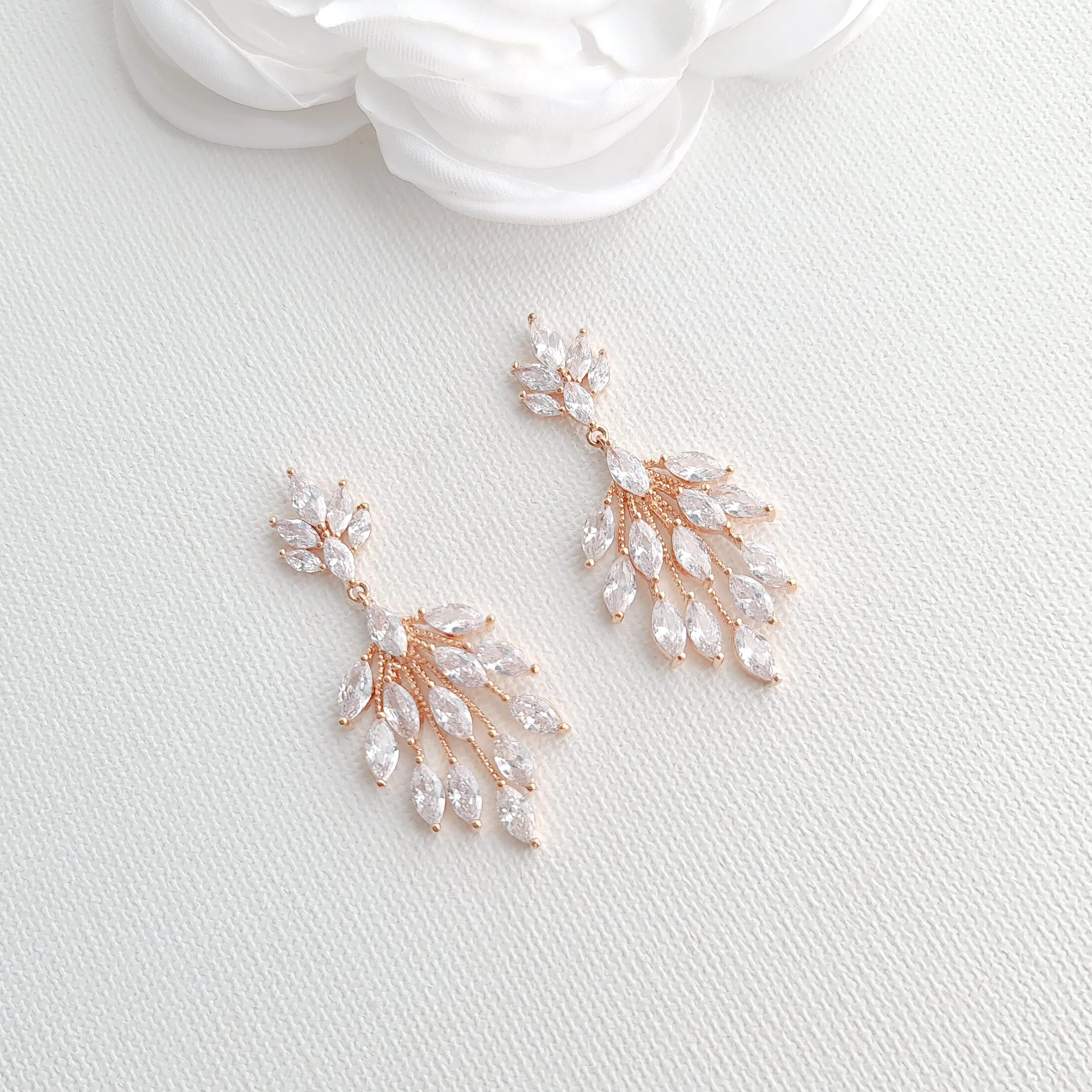 Tiny Leaf Chandelier Earrings in Gold For Brides-Belle