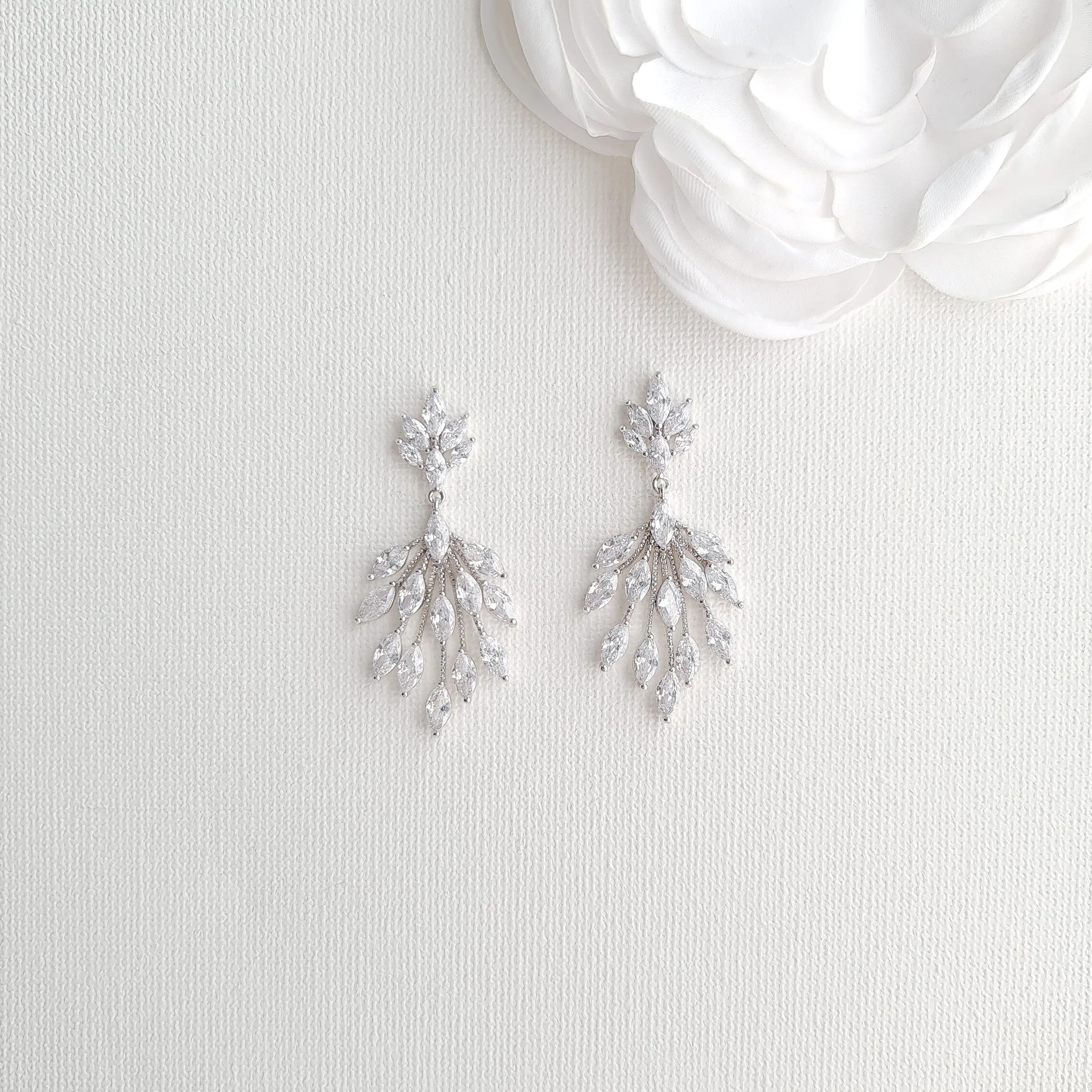 Tiny Leaf Chandelier Earrings in Gold For Brides-Belle