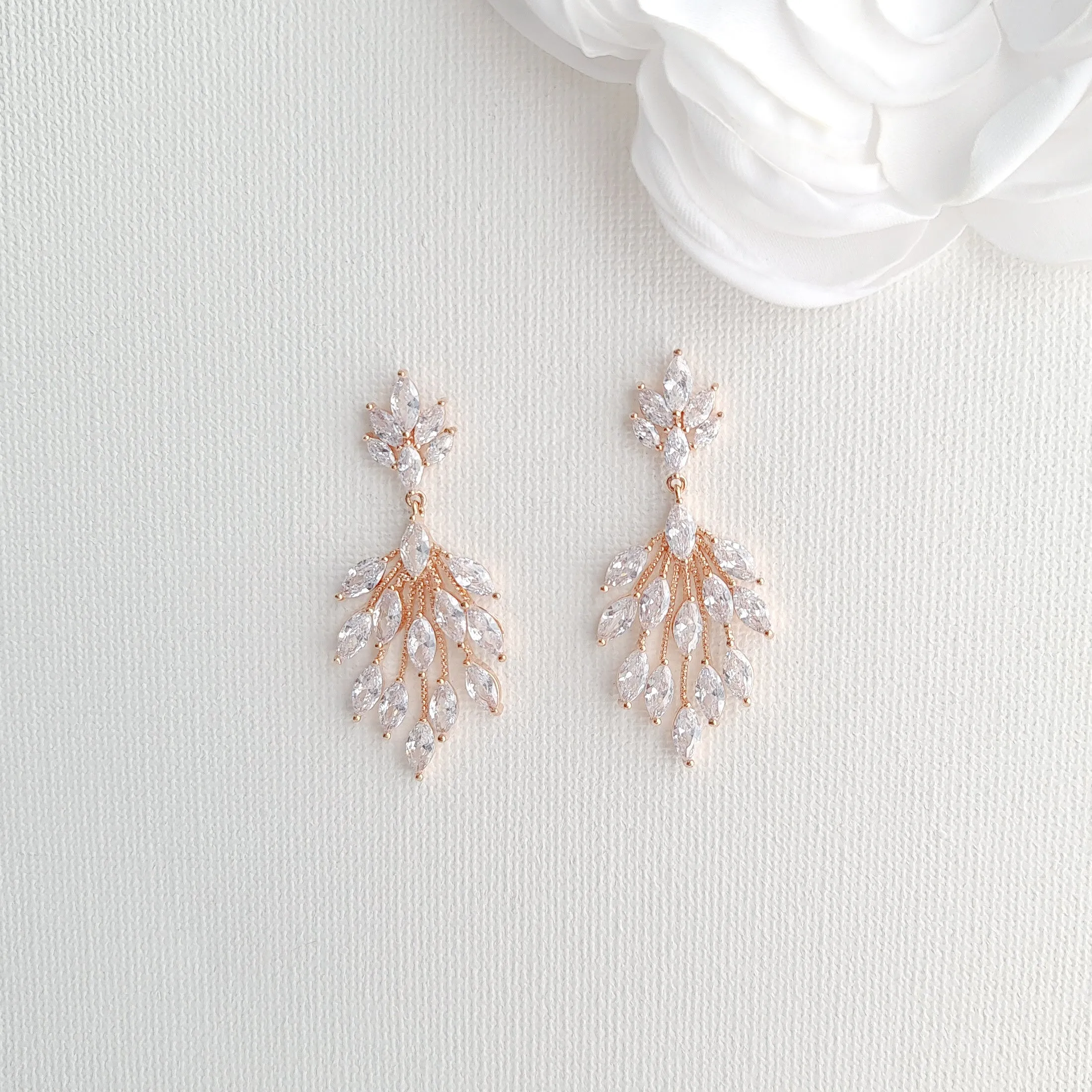 Tiny Leaf Chandelier Earrings in Gold For Brides-Belle