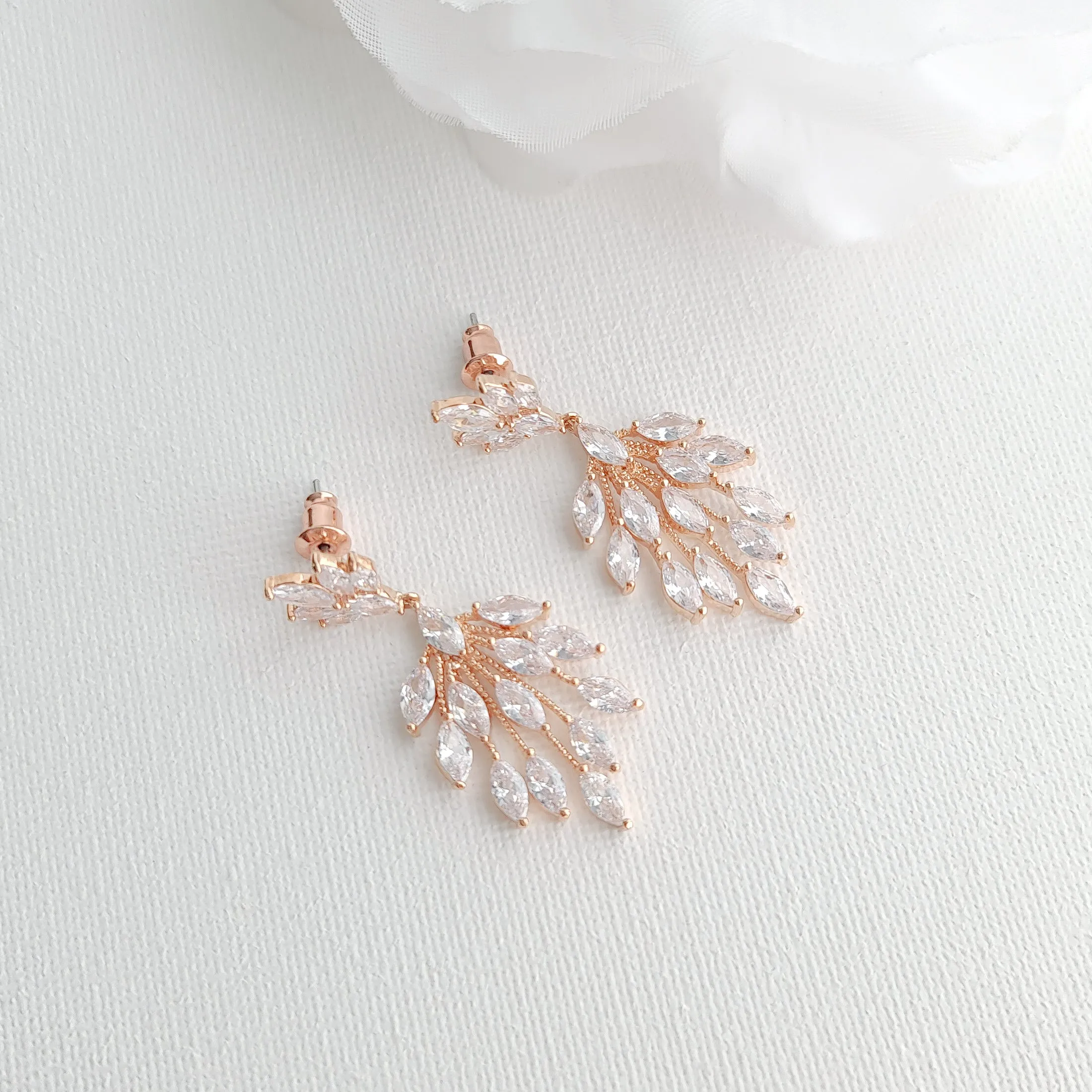 Tiny Leaf Chandelier Earrings in Gold For Brides-Belle