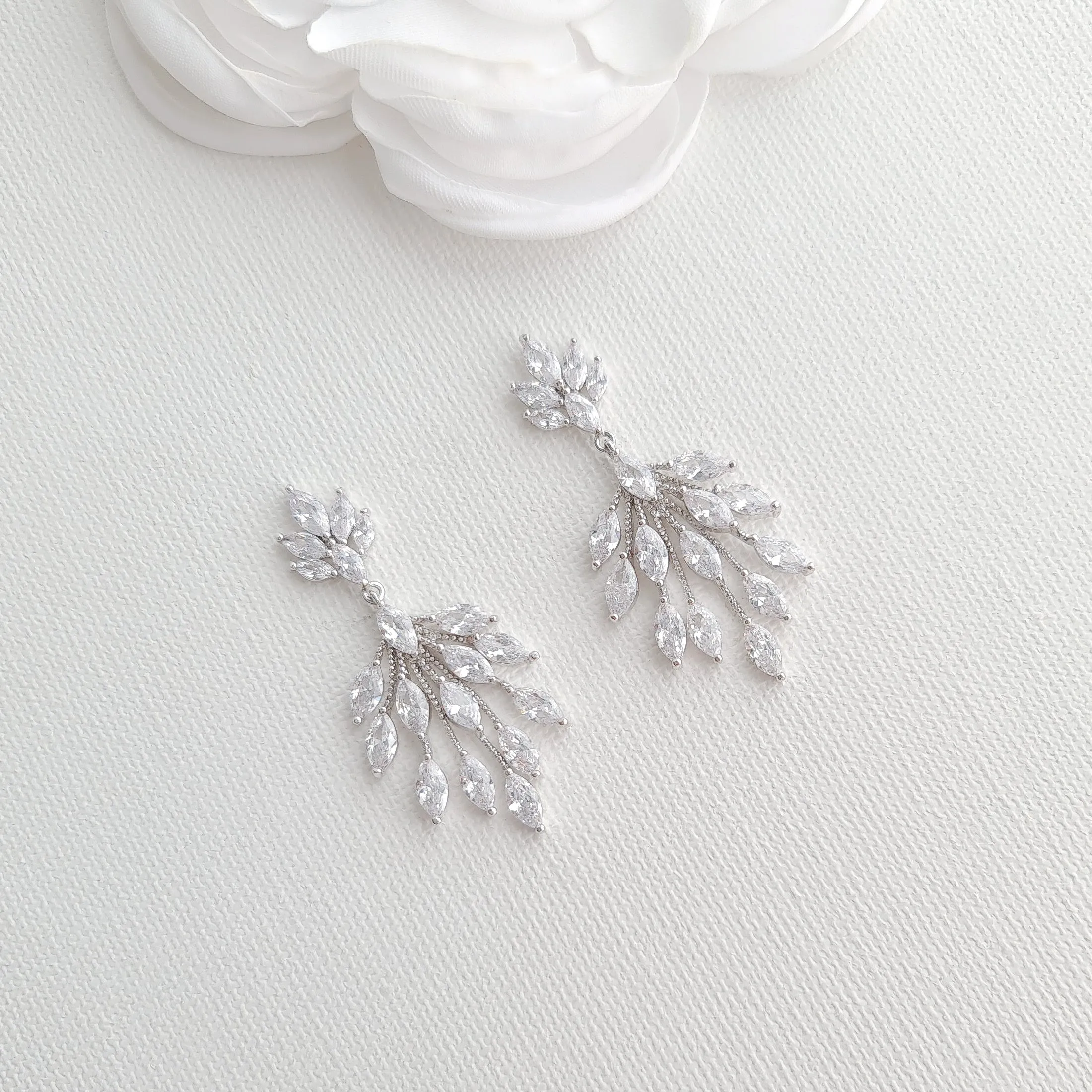 Tiny Leaf Chandelier Earrings in Gold For Brides-Belle