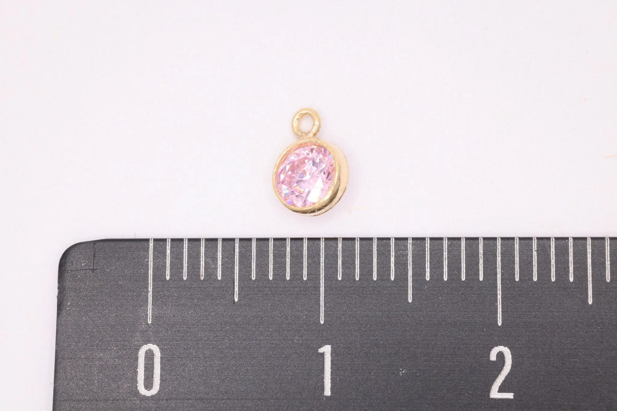 Tourmaline Birthstone CZ Gold-Filled Wholesale Drop Charm, October Birthstone, Horizontal Bail