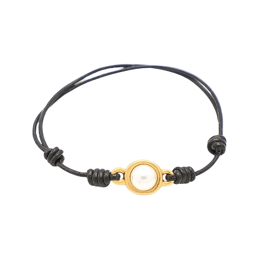 TRA-LA-RA PERLADA SINGLE PEARL LEATHER BRACELET